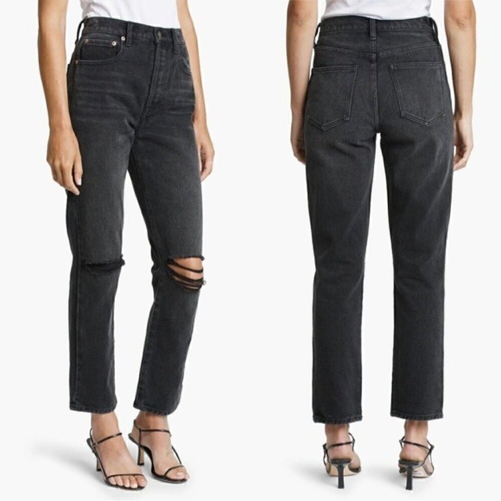 NWT Pistola Black Jeans Size 28 Keaton High Rise Slim Straight Distressed